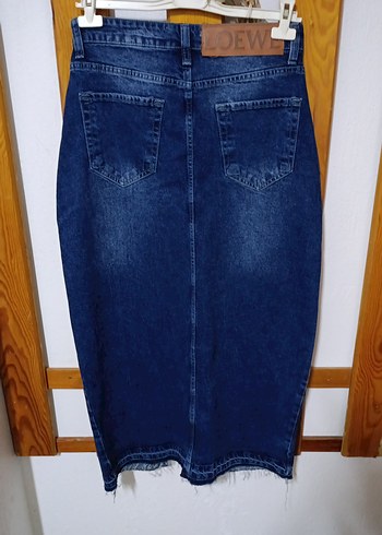 LİKRALI Uzun Yırtmaçlı Kot Etek - Görsel 3