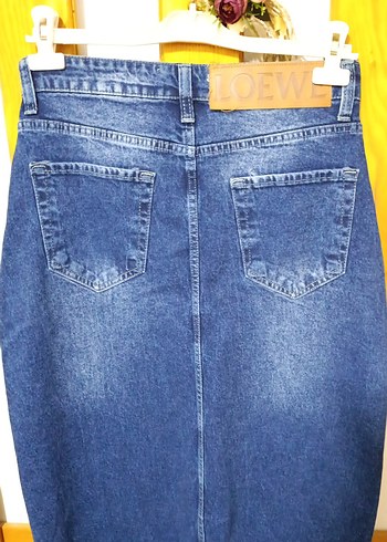 LİKRALI Uzun Yırtmaçlı Kot Etek - Görsel 4