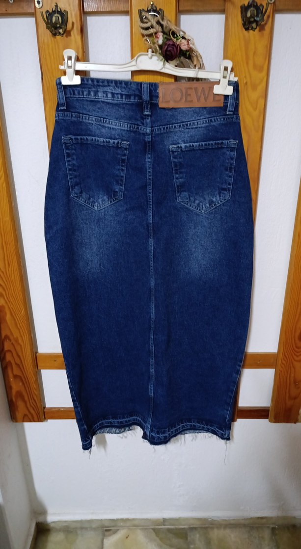 LİKRALI Uzun Yırtmaçlı Kot Etek - Görsel 3