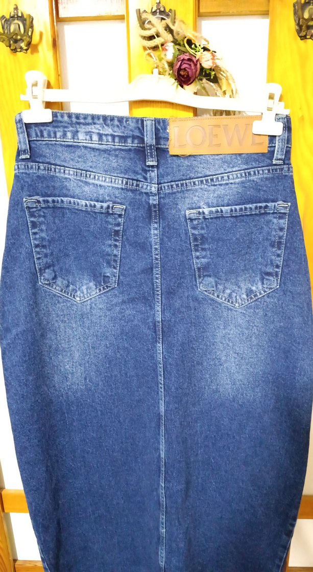 LİKRALI Uzun Yırtmaçlı Kot Etek - Görsel 4