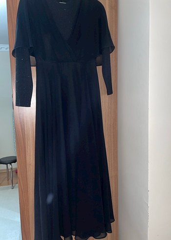 Uzun Siyah Gotik Drape Detaylı Kadın Abiye - Görsel 5