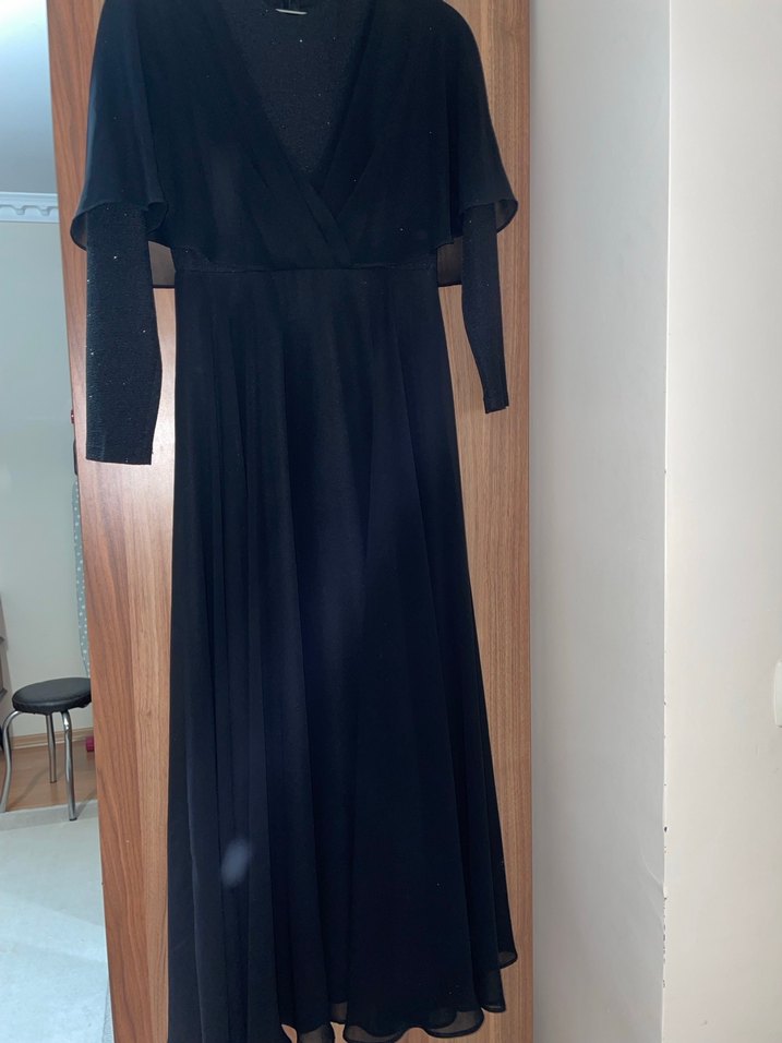 Uzun Siyah Gotik Drape Detaylı Kadın Abiye - Görsel 5