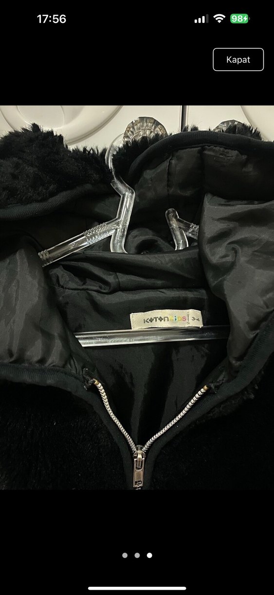 Kız Çocuk Siyah Kapüşonlu Kürk Detaylı Mont - Görsel 3