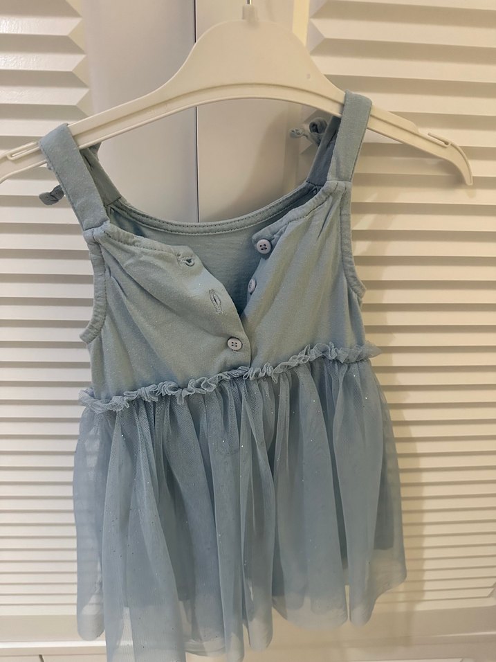 Kız Çocuk Mavi Fırfırlı Askılı Elbise - Görsel 2