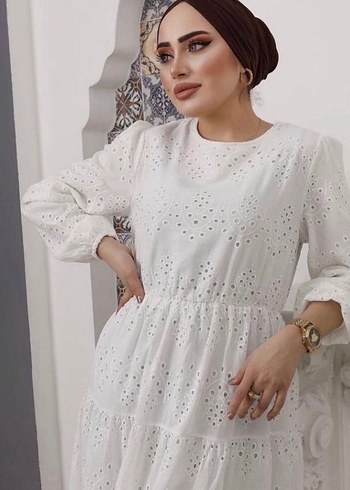 Beyaz Butik Dantel Detaylı Beyaz Uzun Bohem Elbise