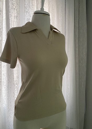 Diğer Bej Kadın Kısa Kollu Polo Yaka Bluz