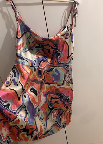 Renkli Tie-Dye Drapeli Mini Elbise