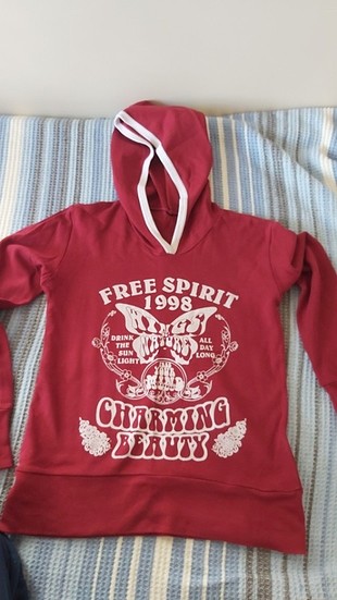 Bordo kapüşonlu swetshirt 