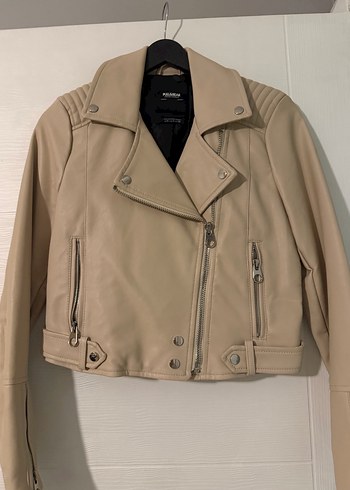 Bej Deri Kadın Kısa Ceket - Görsel 2