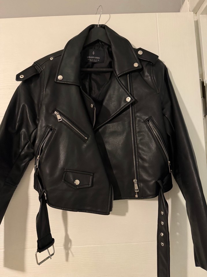 Siyah Deri Kemerli Biker Ceket - Görsel 2