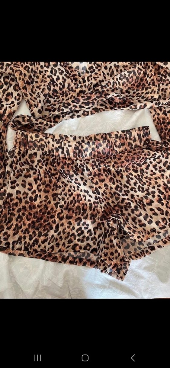 Leopar Desenli Kahverengi Mini Kadın Sabahlık veya plaj - Görsel 2