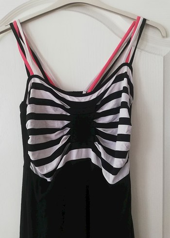 Zebra Desenli Siyah Midi Elbise - Görsel 2