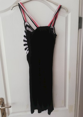 Zebra Desenli Siyah Midi Elbise - Görsel 3