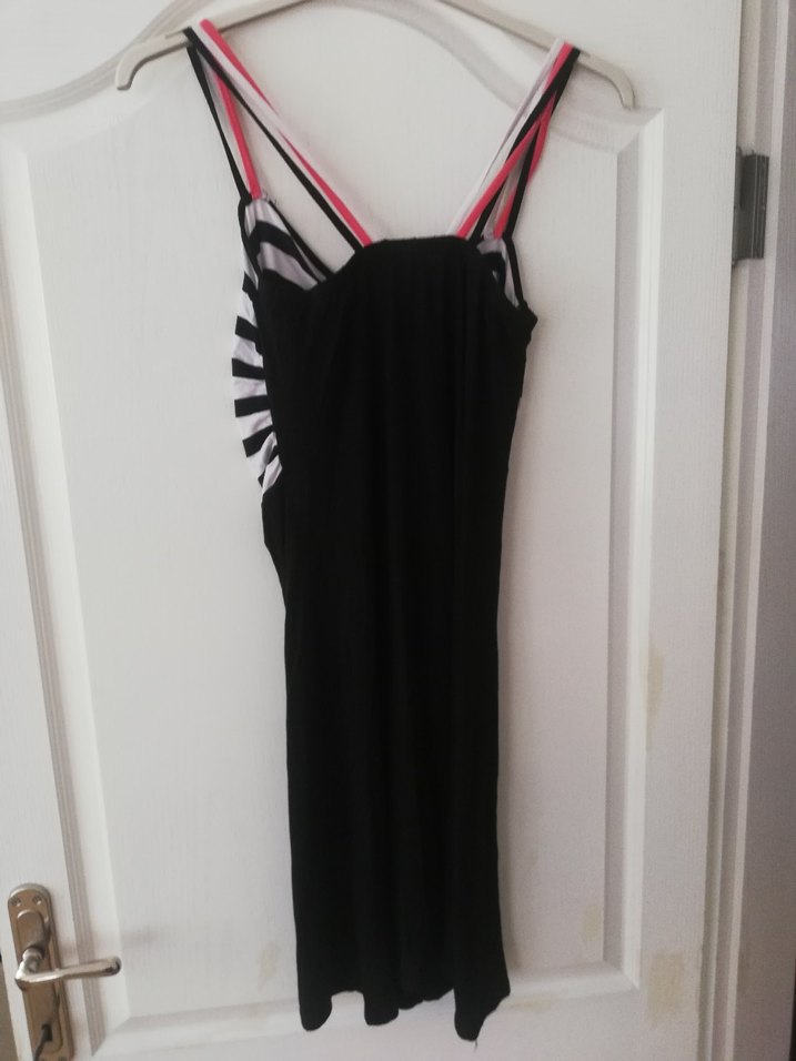 Zebra Desenli Siyah Midi Elbise - Görsel 3