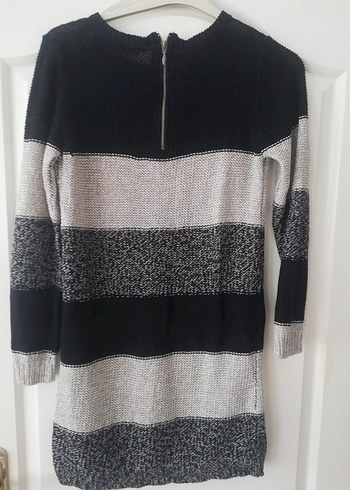 Çizgili Gri Uzun Kollu Kadın Triko Kazak - Görsel 3