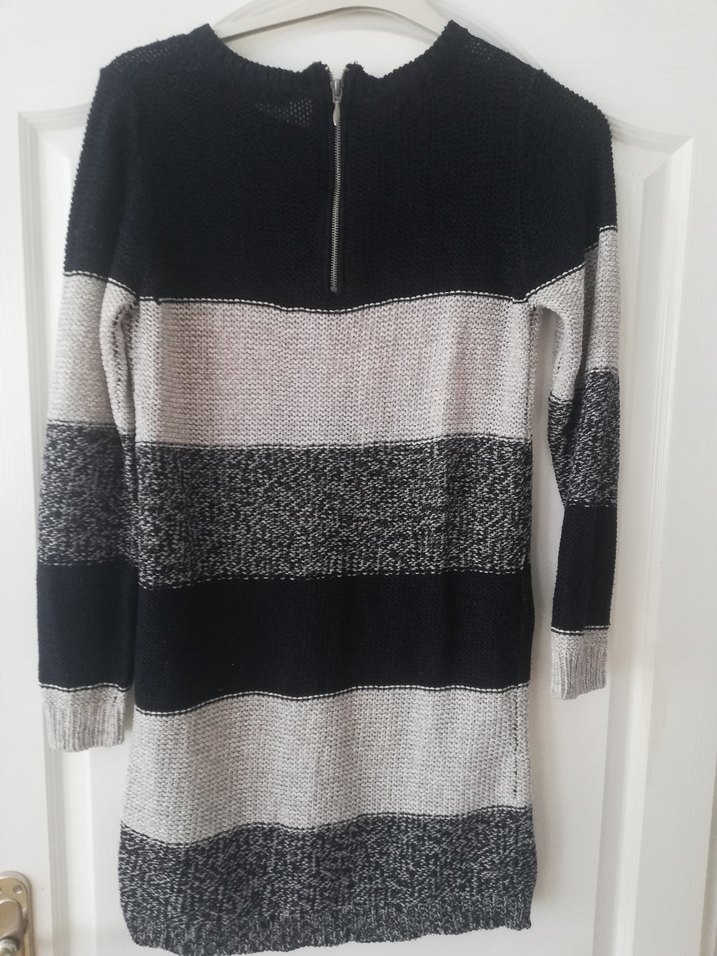 Çizgili Gri Uzun Kollu Kadın Triko Kazak - Görsel 3