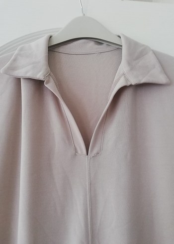 Bej Kolsuz V Yaka Tunik veya elbise - Görsel 5