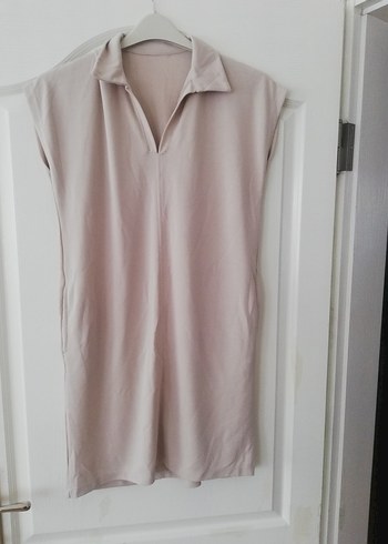 Bej Kolsuz V Yaka Tunik veya elbise - Görsel 4