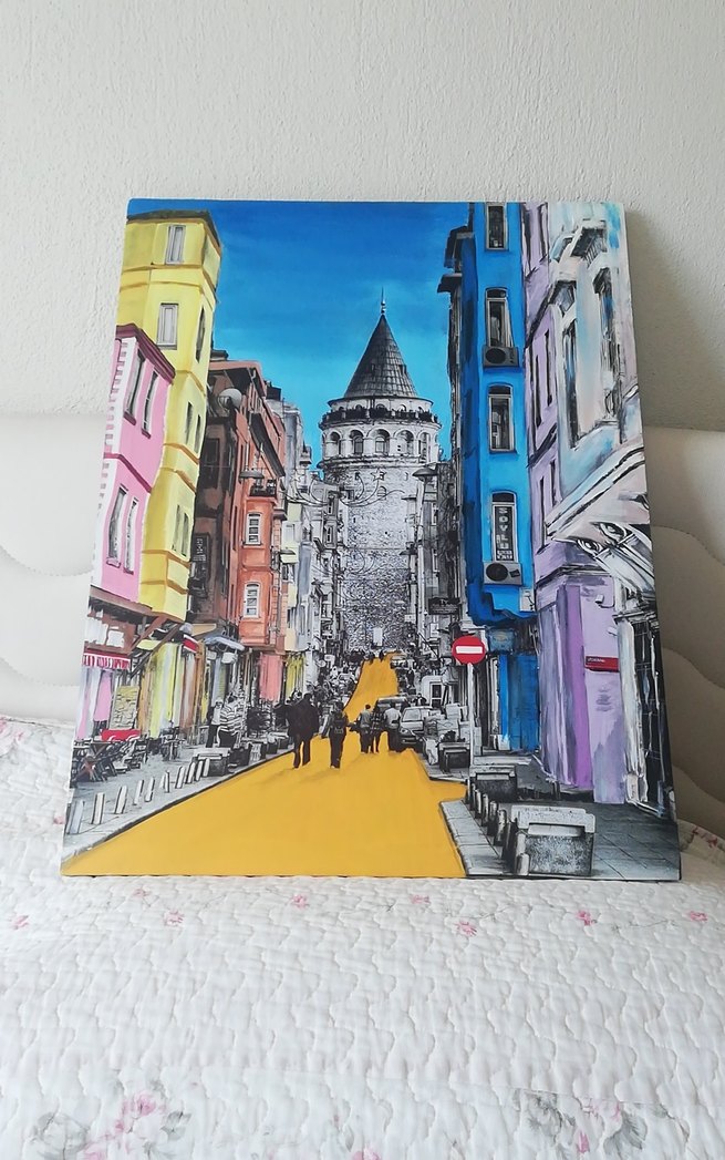 Pastel Renkli Şehir Manzaralı Tablo - Görsel 4