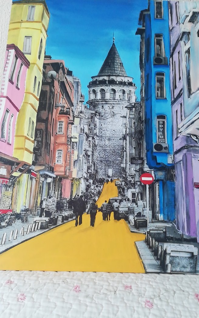 Pastel Renkli Şehir Manzaralı Tablo - Görsel 3