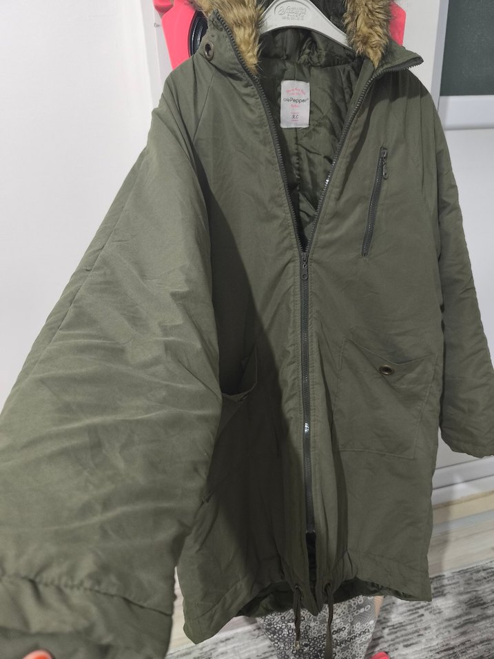 Gri Kamuflaj Kadın Midi Mont - Görsel 4