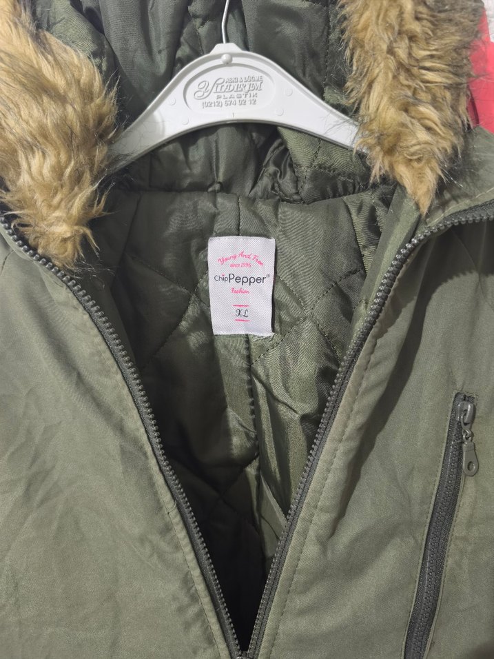 Gri Kamuflaj Kadın Midi Mont - Görsel 3