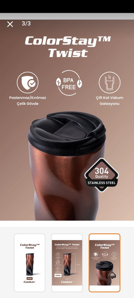 400ML Kahverengi Cooker Termos Bardak - Görsel 3