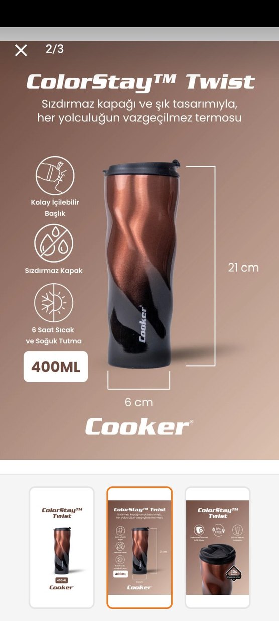 400ML Kahverengi Cooker Termos Bardak - Görsel 2