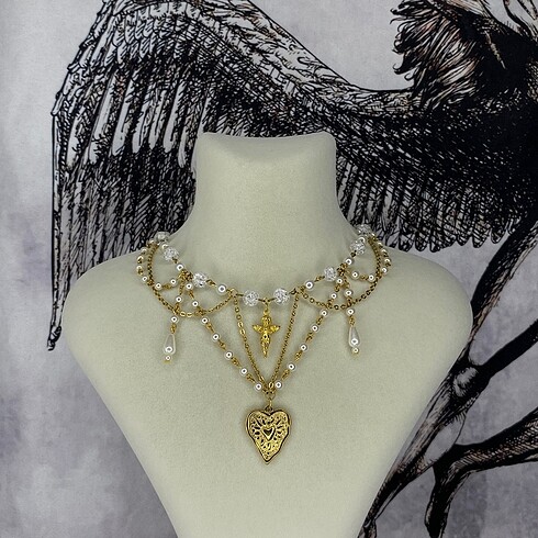 Zara Vintage altın melek kalp inci pearl y2k kolye