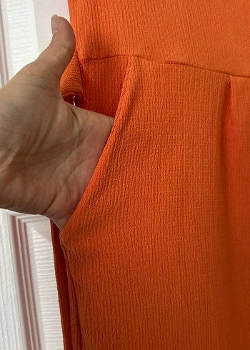 Turuncu V Yaka Uzun Tulum - Görsel 5
