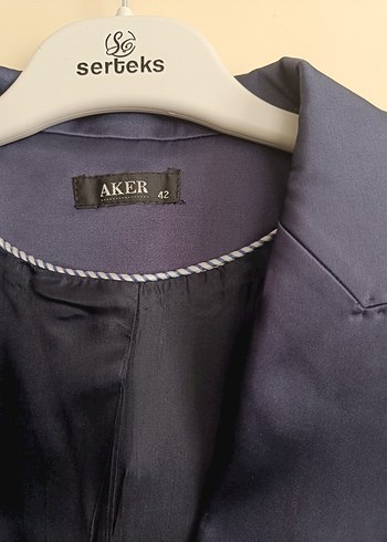 42 Beden Düğmeli Mavi Kadın Mini Blazer Ceket