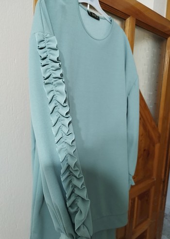 Uzun Kollu Mavi Robalı Rahat Tunik - Görsel 2