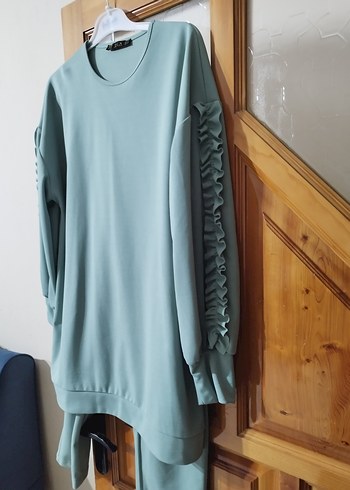 Uzun Kollu Mavi Robalı Rahat Tunik - Görsel 3