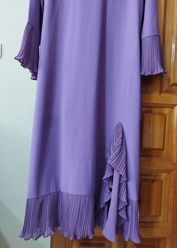 Uzun, Pilili Mor Kadın Elbise - Görsel 3