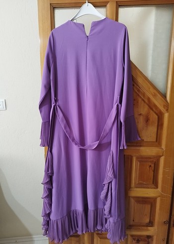 Uzun, Pilili Mor Kadın Elbise - Görsel 5