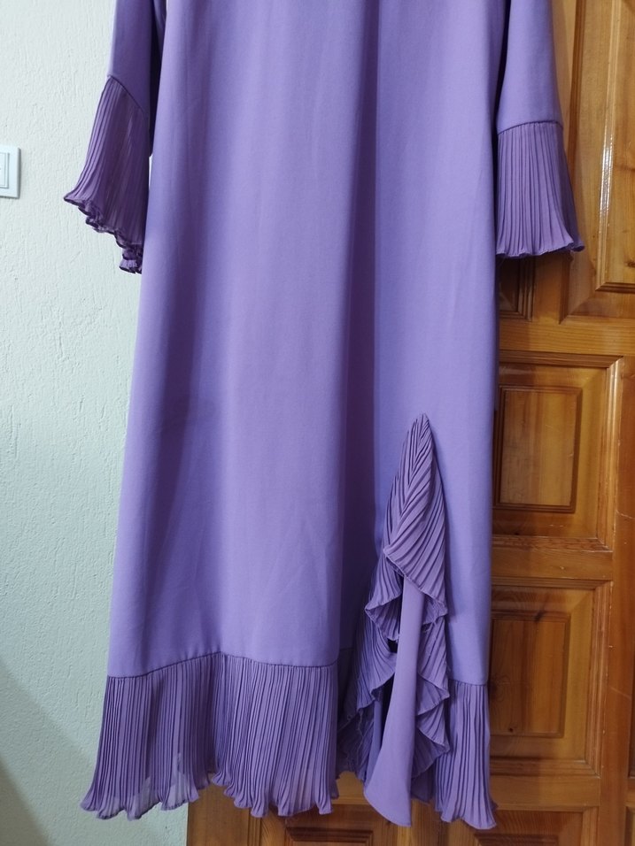 Uzun, Pilili Mor Kadın Elbise - Görsel 3