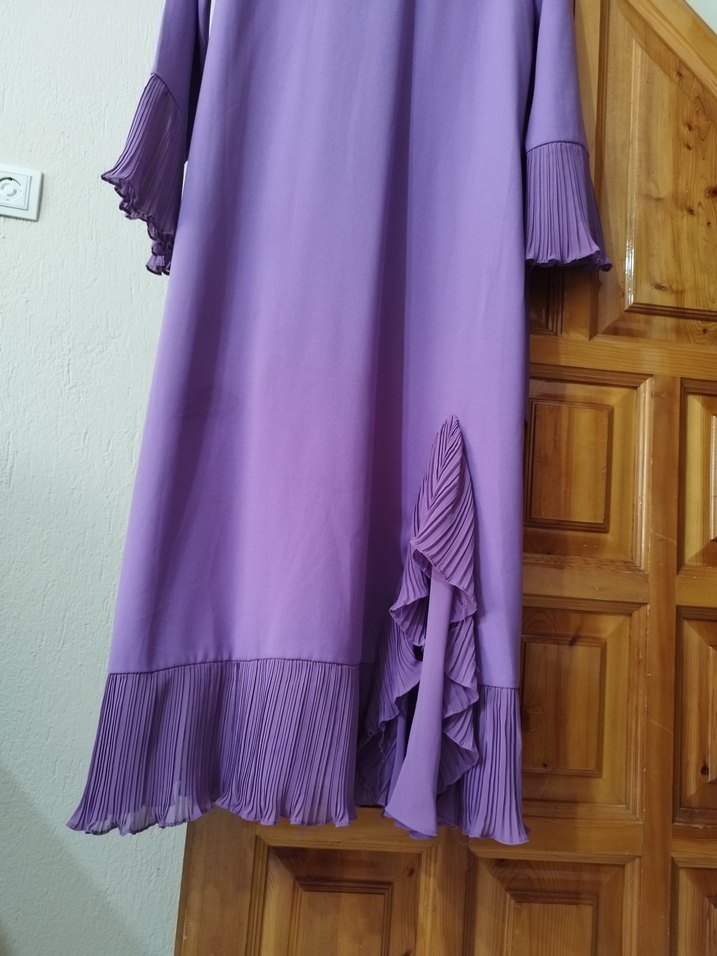 Uzun, Pilili Mor Kadın Elbise - Görsel 4