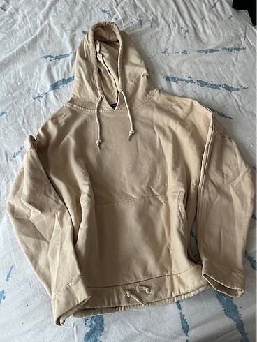 Krem Kapşonlü Sweatshirt