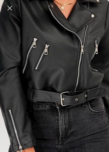 Kadın Siyah Deri Ceket - Görsel 3