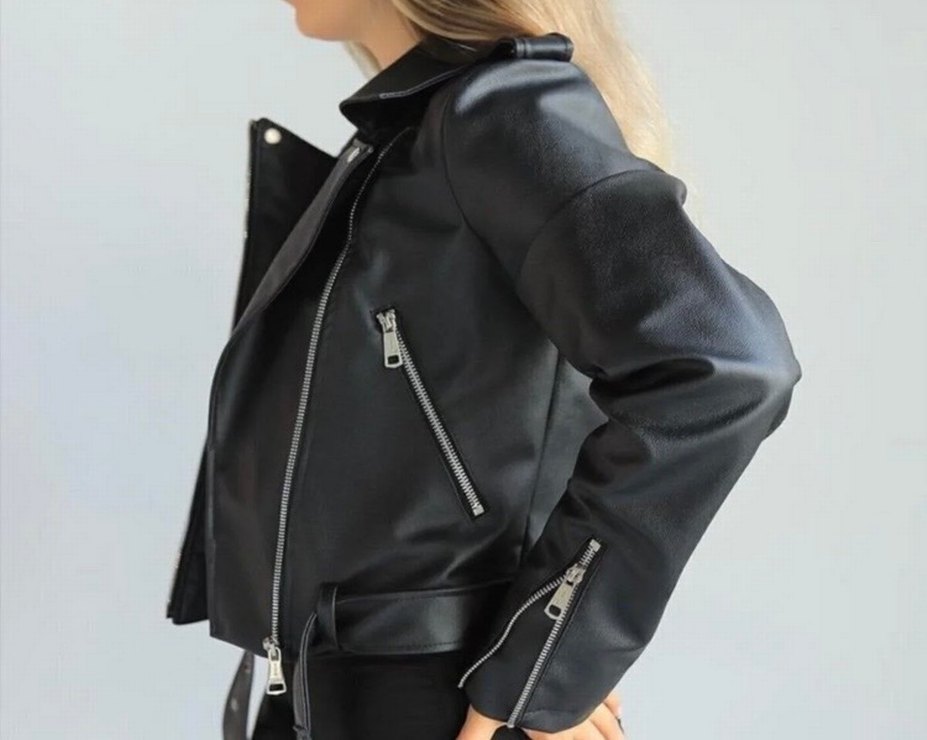 Kadın Siyah Deri Ceket - Görsel 5