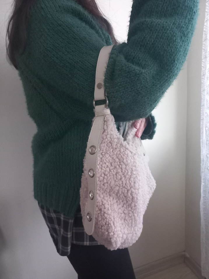 Beyaz Örgü Kadın Omuz Çantası - Görsel 3