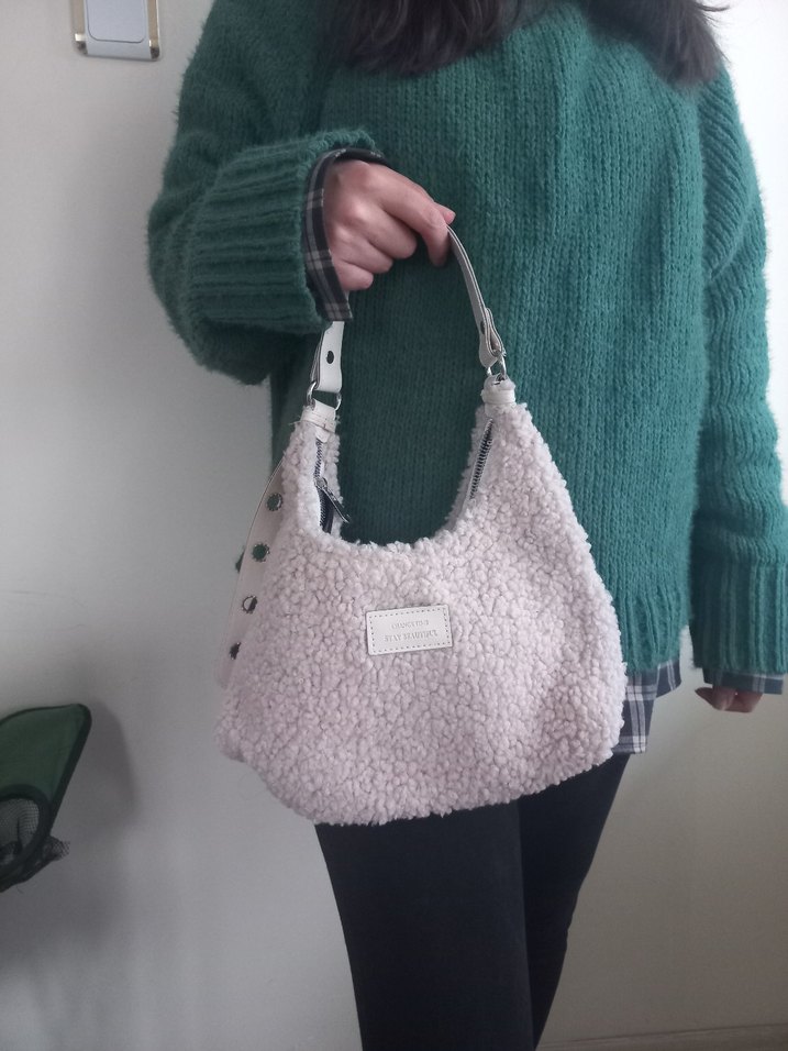 Beyaz Örgü Kadın Omuz Çantası - Görsel 2