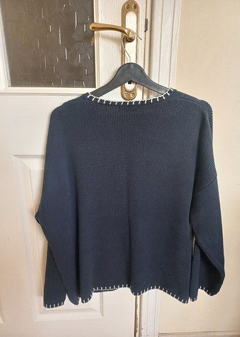 Lacivert V Yaka Triko Kadın Kazak - Görsel 3