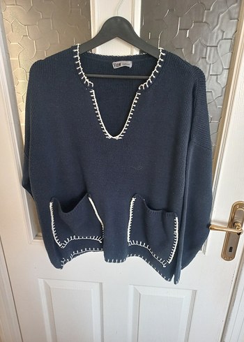 Lacivert V Yaka Triko Kadın Kazak - Görsel 5