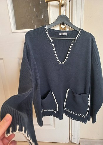 Lacivert V Yaka Triko Kadın Kazak - Görsel 4