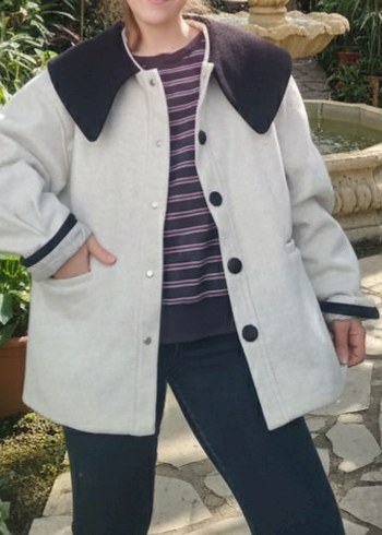 yakalı düğmeli orta boy oversize kaşe ceket - Görsel 3