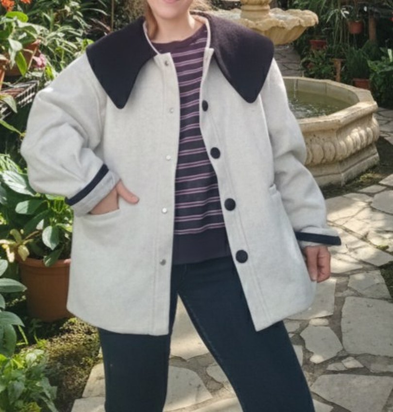 yakalı düğmeli orta boy oversize kaşe ceket - Görsel 3