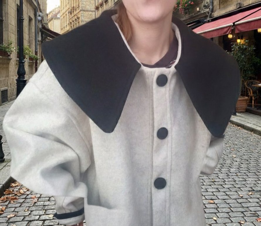 yakalı düğmeli orta boy oversize kaşe ceket - Görsel 4