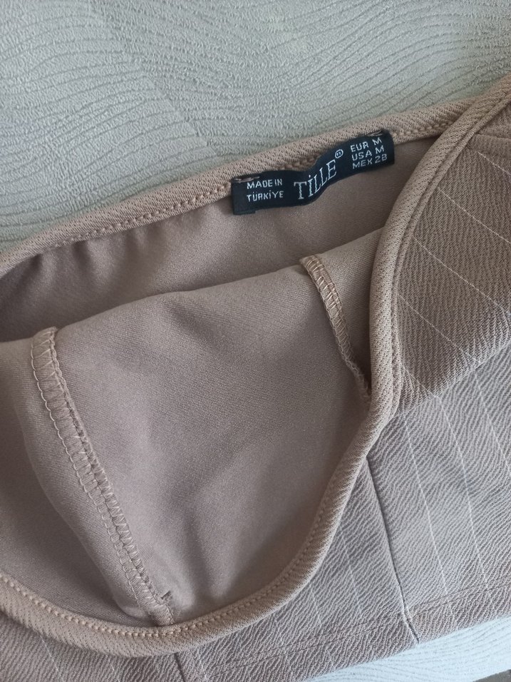 Bej Pilili Straplez İnce Büstiyer - Görsel 5