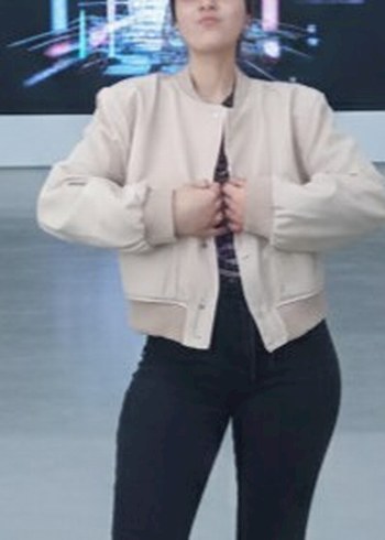 Bej Kadın Düğmeli Bomber Ceket - Görsel 5